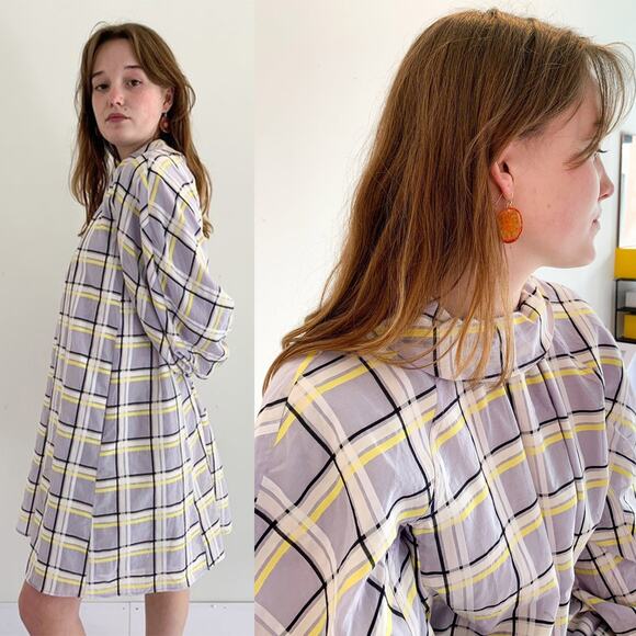 STINE GOYA NWT Samantha Plaid Cotton Silk Mini Dress in Lilac Size 2/4 - Picture 4 of 14